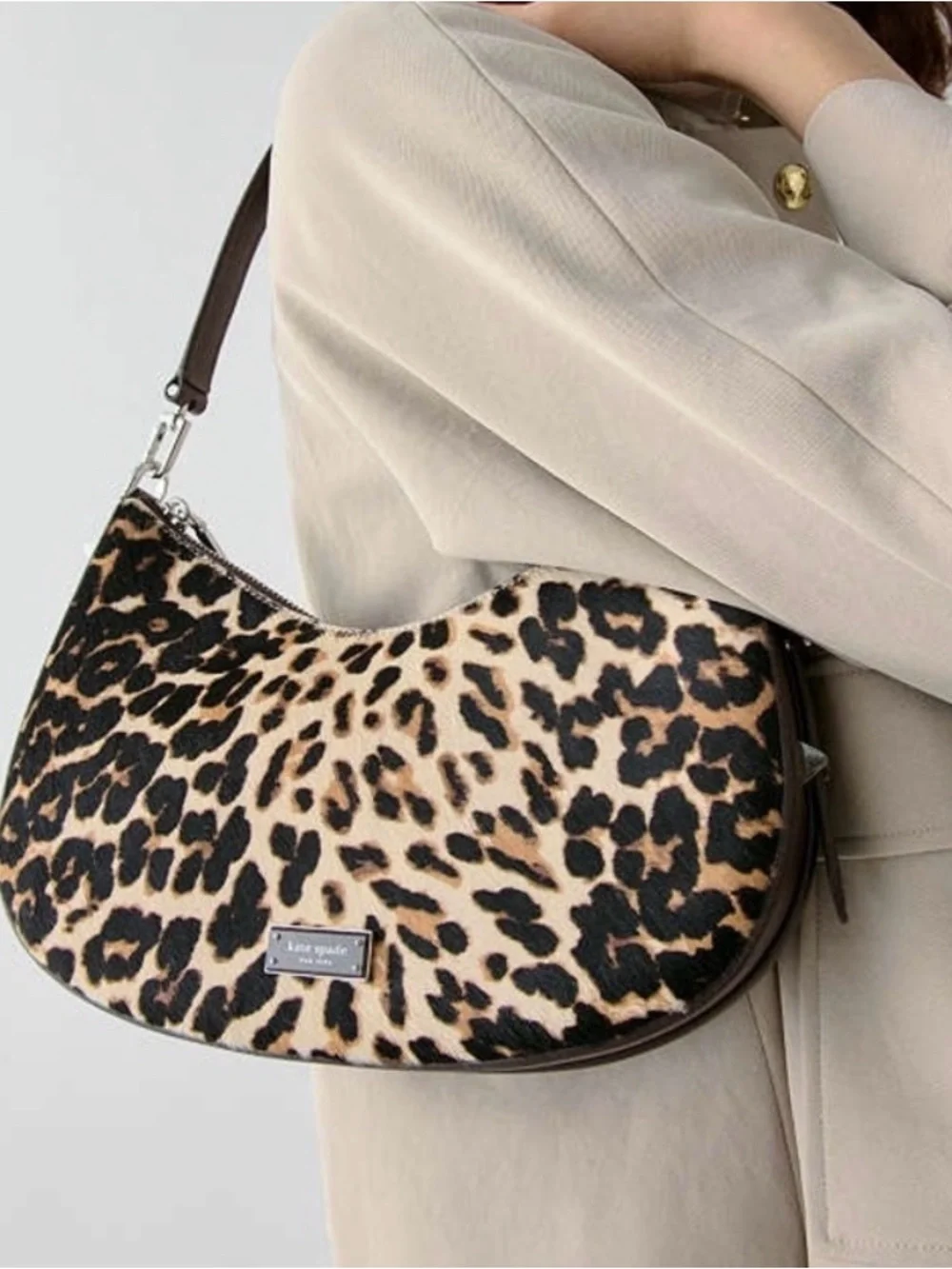NWT Kate spade Liv Downtown Haircalf Shoulder & Crossbody hobo Bag Leopard KN018
